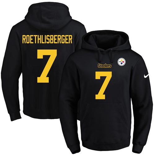 Nike Steelers #7 Ben Roethlisberger Black(Gold No.) Name & Number Pullover NFL Hoodie - Click Image to Close